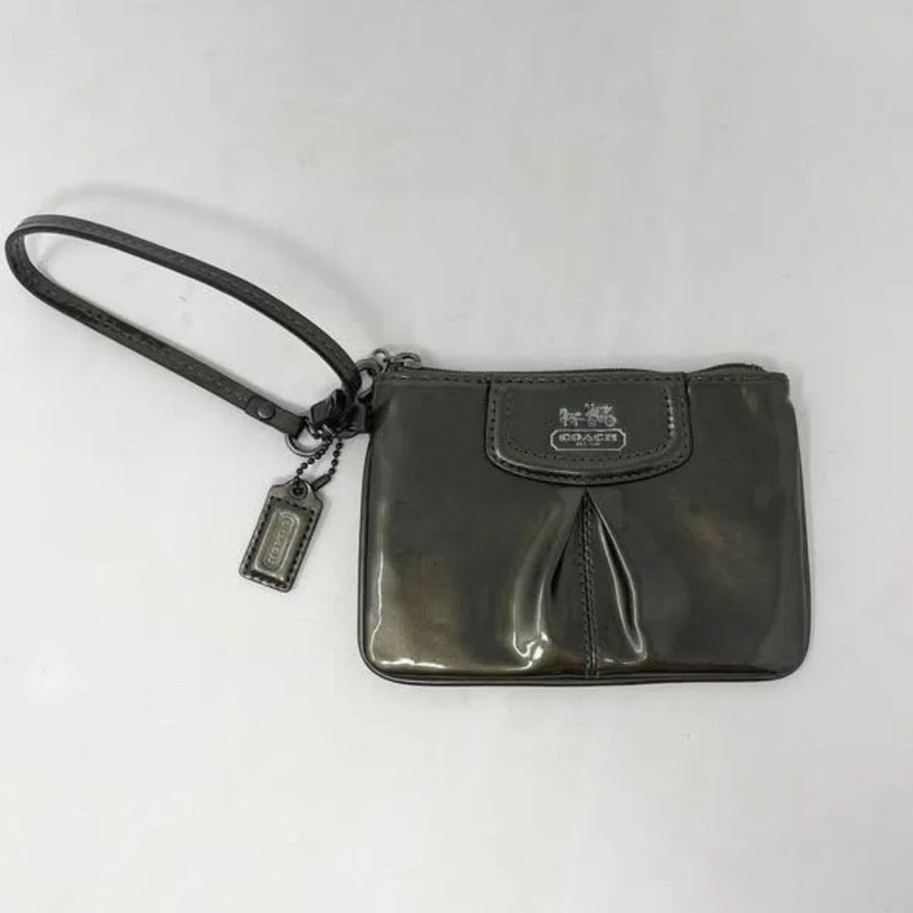 Coach Madison Patent Leather Wristlet Pewter Metallic Gray w/Hangtag Y2K